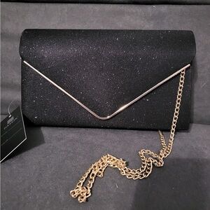 Dasein Elegant Black Clutch with Gold Chain Bag